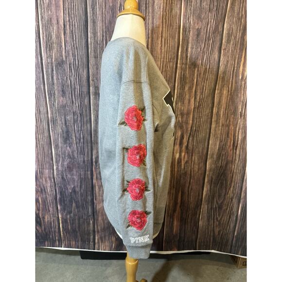 Victoria's Secret Pink Sweatshirt Pullover Graphic Logo Crew Neck XS Roses - Picture 3 of 10